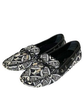 Louis Vuitton Gloria Line Jacquard Driving Shoes Loafers Black 36.5